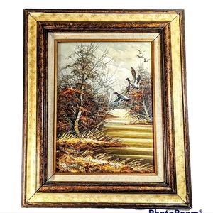 Bernard Martin Ducks Landing Oil Painting Vintage 12x16